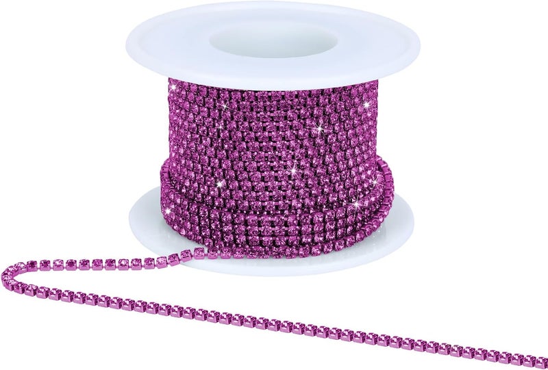 Dropower Crystal Rhinestone Close Chain Trim,10 Yards/Roll of 2mm Rhinestone Banding Claw Cup Chain for Sewing Crafts, DIY Decoration, Jewelry, Clothing, Shoes Fuchsia - Image 1